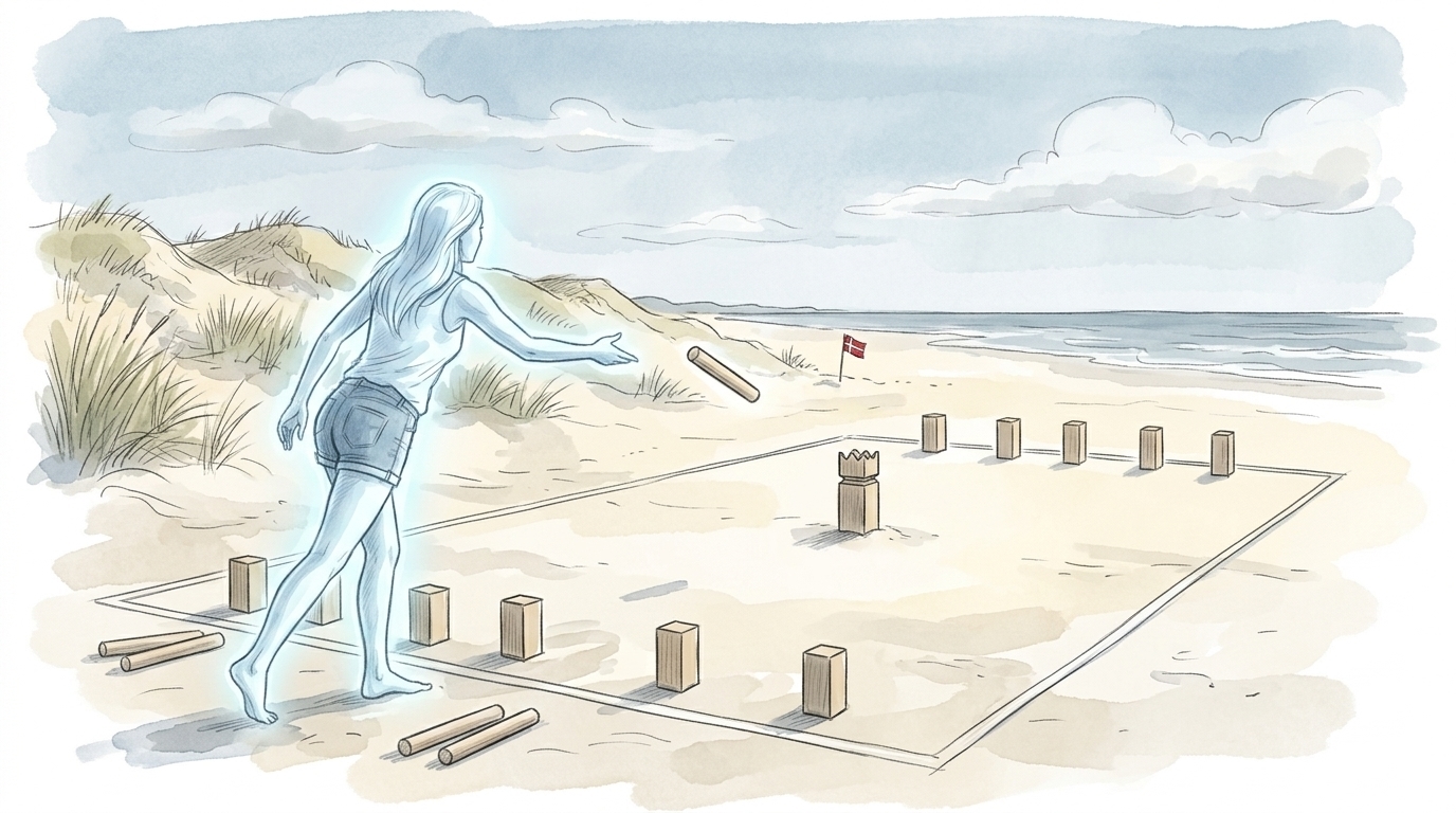 AI Hero Image: Kongespil am Strand: Wikingerschach (Kubb) auf Fanø